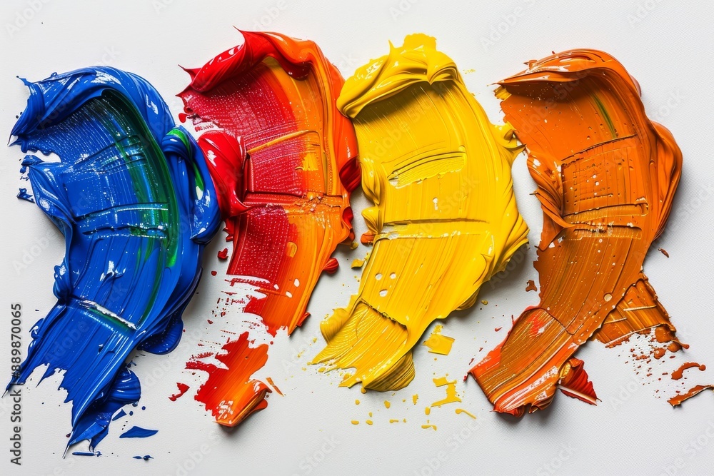 Aufkleber vibrant splashes of blue red and yellow paint strokes on a white background capturing dynamic motion