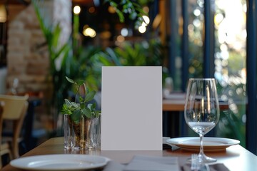 A blank menu card on a restaurant table