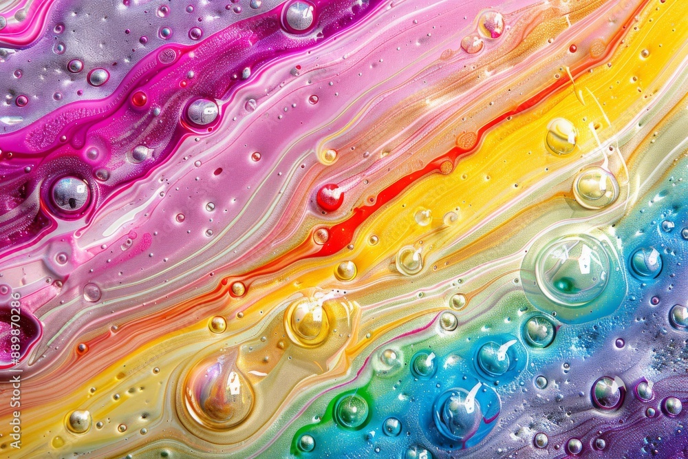 Poster abstract colorful bubbles on a fluid pink and purple background highlighting vibrant and dynamic pat