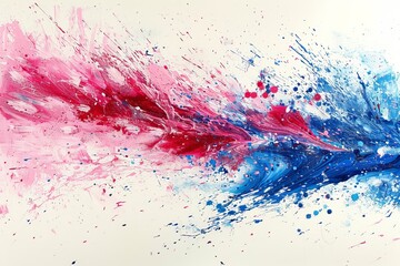 Abstract splashes of pink and blue paint on a white background capturing dynamic and vibrant motion in a creative and artistic setting