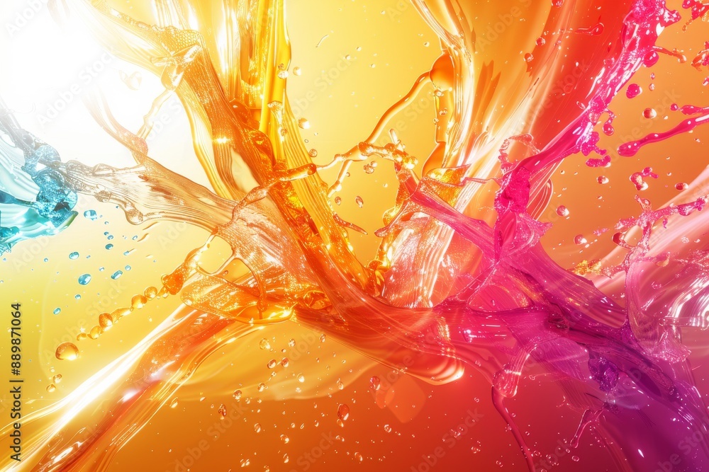 Poster abstract explosion of vibrant orange and yellow paint capturing dynamic motion and energy in a bold 