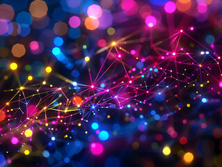 Fototapeta premium Abstract Background with Colorful Lights and Network Connections