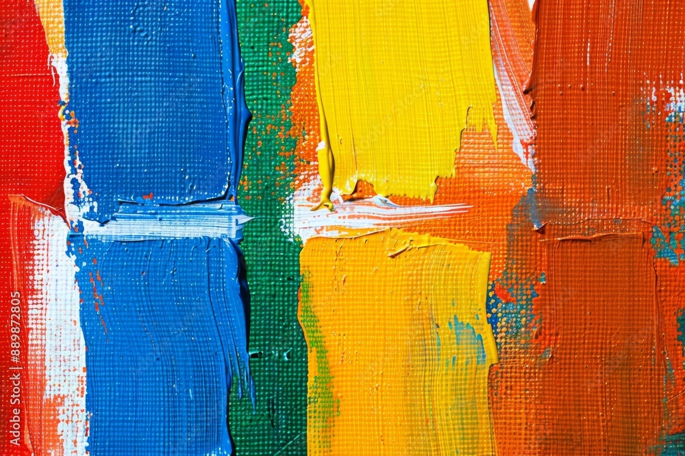 Poster abstract painting with vibrant brushstrokes in blue red and yellow capturing dynamic motion and crea