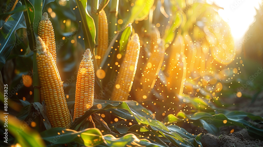 Wall mural Golden cornstalks bathed in the warm embrace of sunlight.