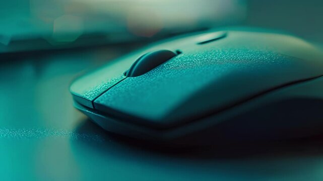A closeup of a computer mouse with a cursor moving across the screen.