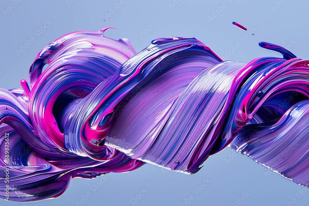 Poster abstract purple and pink paint strokes on a blue background capturing dynamic motion and vibrant ene