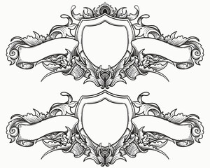 Vector set of decorative shields and ribbons
