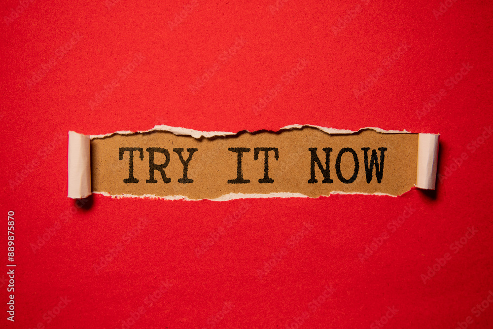Poster try now text write on red paper.