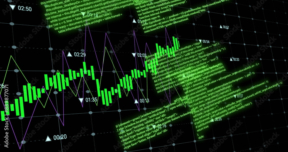 Poster image of financial data processing over black background