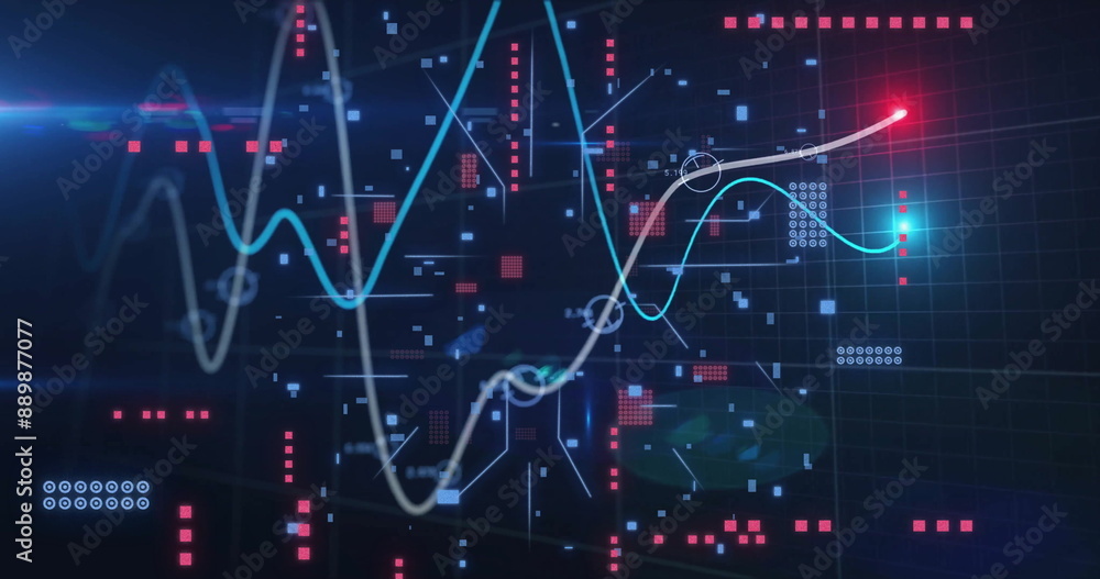 Poster image of financial data processing over circuit board background