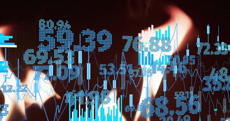 Image of financial data processing over flames