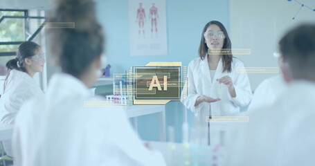 Image of ai data processing over diverse students in laboratory