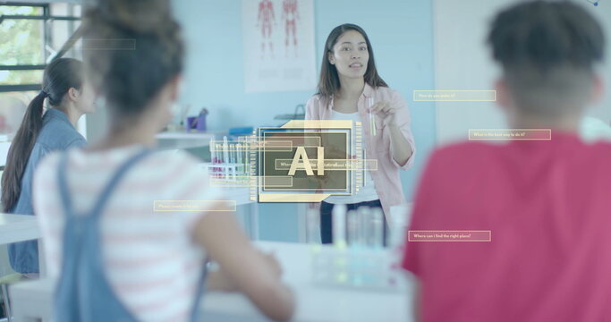 Image of ai data processing over diverse students in laboratory