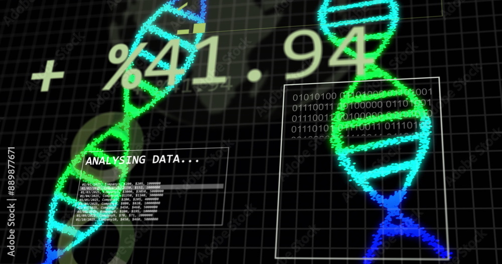 Aufkleber image of dna strands over data processing on black background
