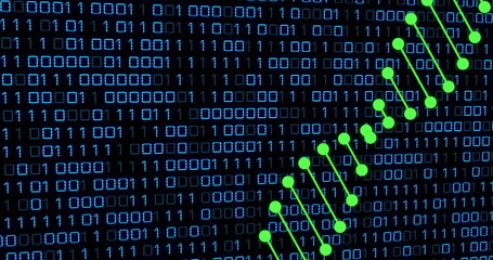 Image of dna strand over data processing on black background