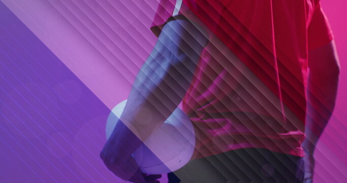 Image of flag of france over african american male rugby player with ball - Powered by Adobe