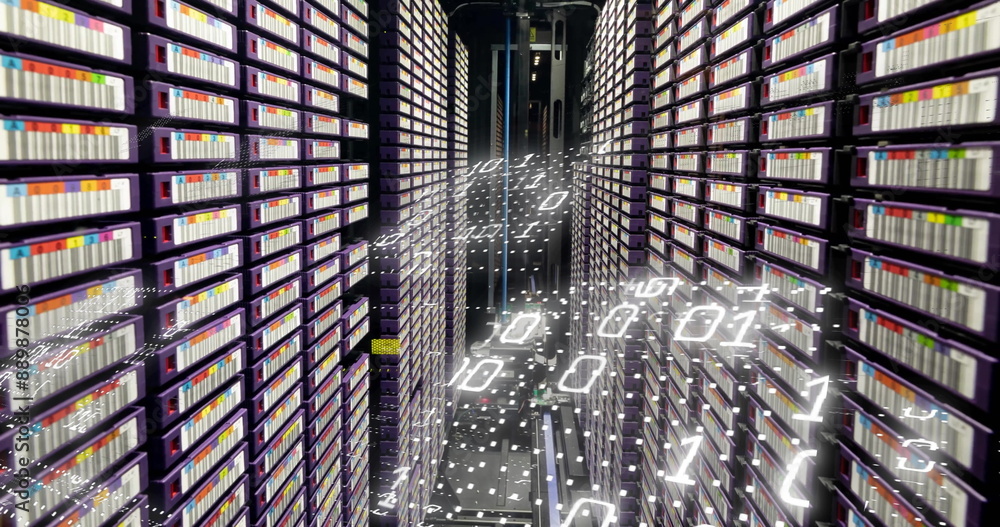 Poster image of data processing and spots over server room