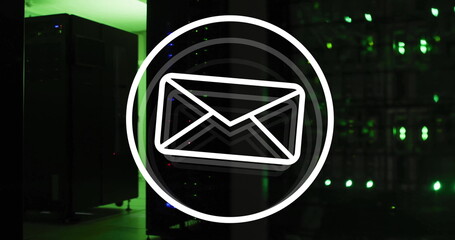 Image of envelope and circle over server room