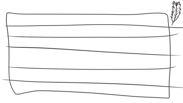 Cartoon primitive line sheet for inserting text and a small writing pen in the corner of the image.