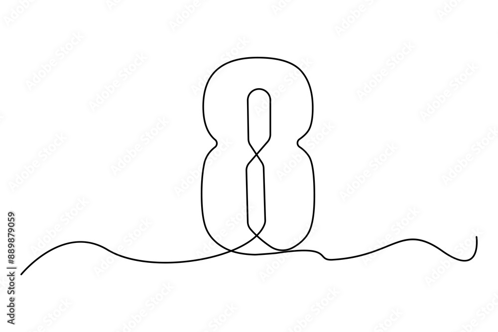 Poster continuous line eight. minimalist vector number. simple outline design. black and white.
