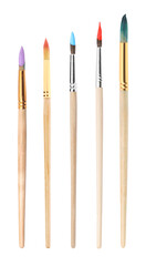 Five different paint brushes isolated on white