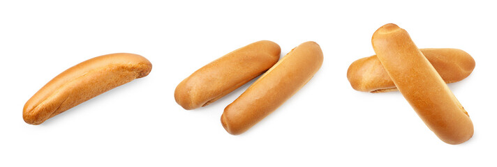 Fresh hot dog buns on white background, set