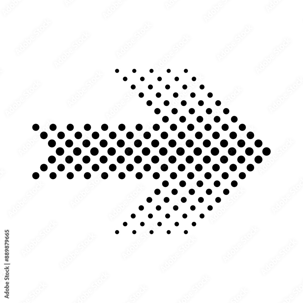 Poster halftone arrow icon. right direction symbol. dotted pattern vector. black and white.
