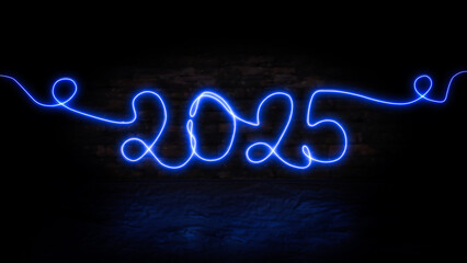start new year on 2025 with the blue neon light exudes a luminous serenity, enveloping the surroundings in a calm and futuristic ambiance.
animated rendering image.