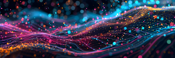 Abstract 3D Background with Wavy Lines and Colorful Lights