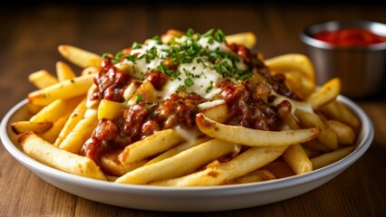  Deliciously indulgent loaded fries with a side of dipping sauce