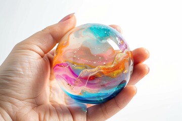 Hand holding a resin paperweight