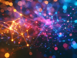 Abstract Colorful Background with Glowing Lines and Bokeh Illustration