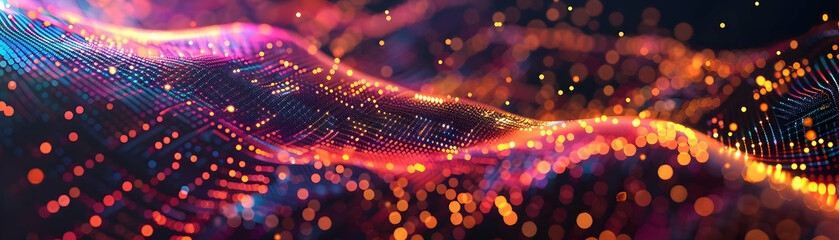 Obraz premium Abstract 3D Background with Glowing Lights and a Wavy Surface