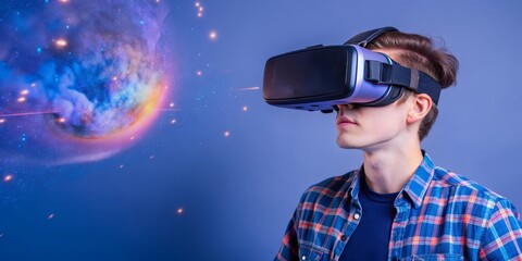 Man Exploring Virtual Reality with a VR Headset