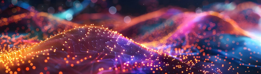 Obraz premium Abstract Background with Wavy Lines, Bokeh and Glowing Lights 3D Illustration