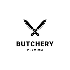 Retro Vintage Butcher Knife Crossed for Meat or Restaurant Chef Logo Design