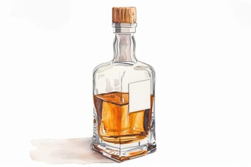 A bottle of scotch whiskey rendered in soft watercolor hues, isolate on white background