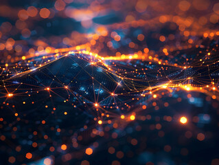 Abstract 3D Background with Glowing Orange and Blue Lights