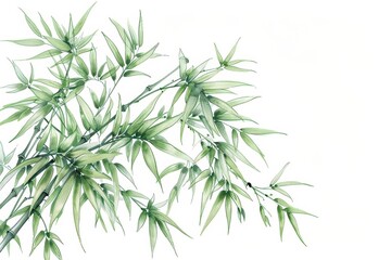 Fototapeta premium A delicate watercolor painting of bamboo swaying gently in the breeze, isolate on white background