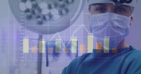 Image of data processing over caucasian male surgeon