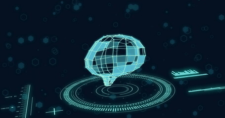 Image of human brain and digital data processing over black background