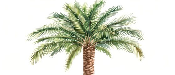 A majestic date palm painted in watercolor, isolate on white background