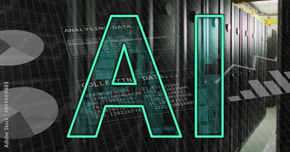 Poster image of ai text and data processing over computer servers