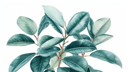 A rubber tree depicted in soft watercolor hues, isolate on white background