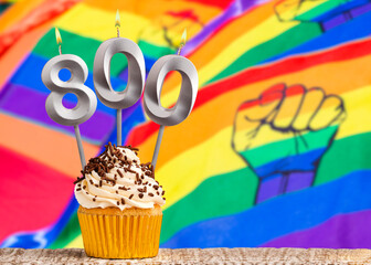 Birthday candle number 800 - Gay march flag background