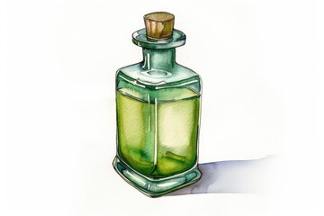 A smoky mezcal bottle rendered in watercolor, isolate on white background