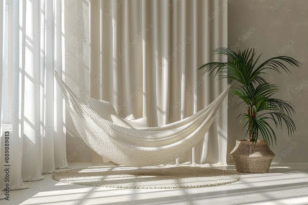 Aufkleber cozy hammock in a bright room with sunlight streaming in capturing relaxation and tranquility in a s