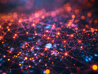 Abstract Background with Network of Lines and Bokeh Lights