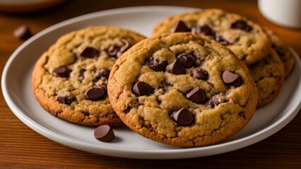  Deliciously tempting chocolate chip cookies on a plate