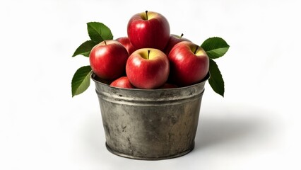  Fresh apples in a rustic bucket